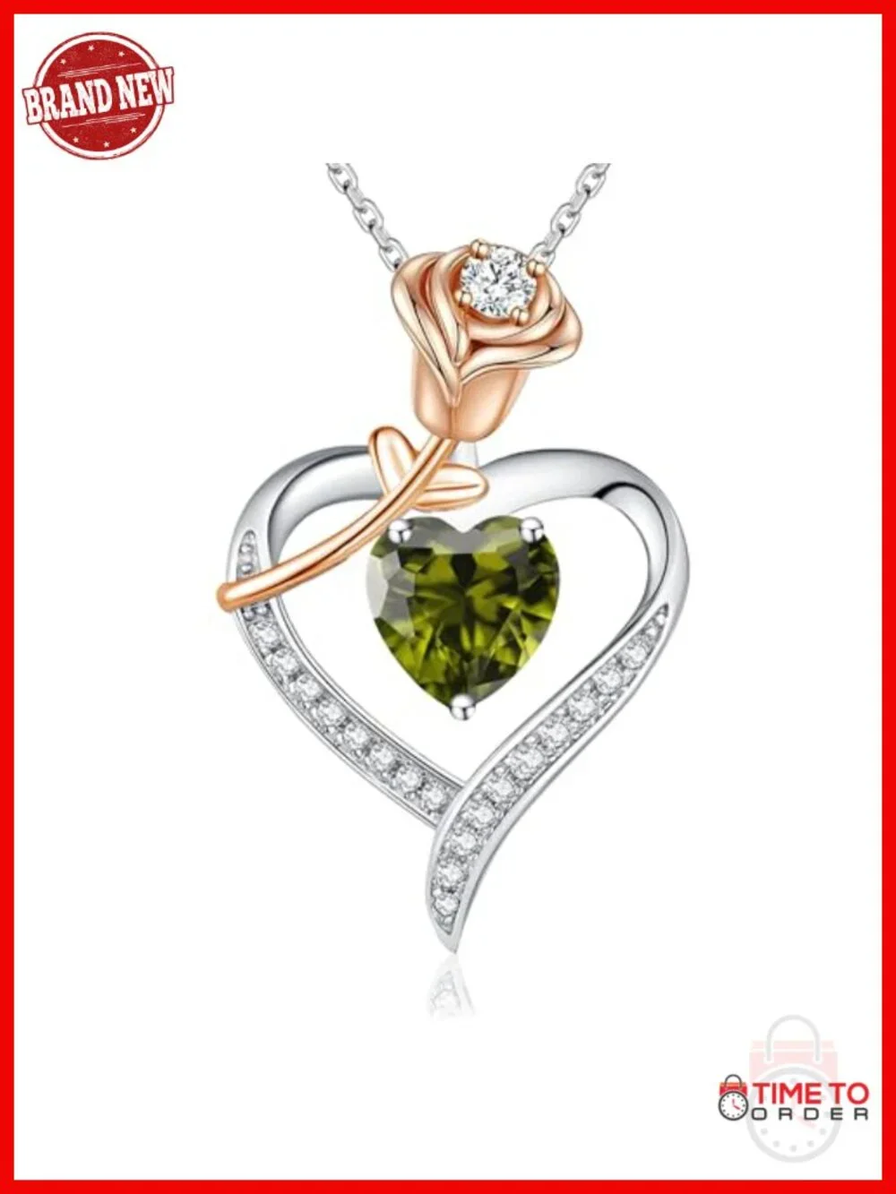 Sterling Silver White Gold Plated Heart Birthstone Pendant Necklace